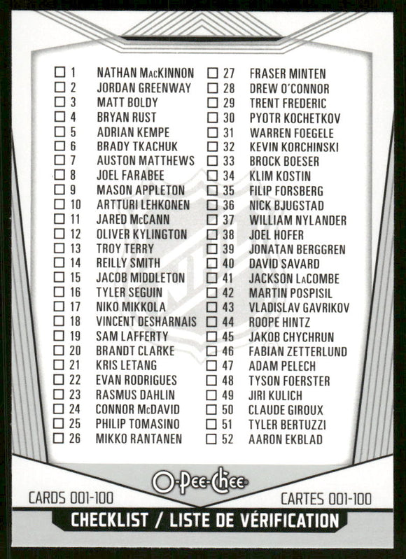 2024-25 O-Pee-Chee #100 Checklist