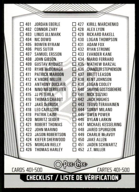 2024-25 O-Pee-Chee #500 Checklist