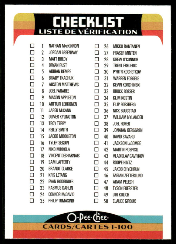 2024-25 O-Pee-Chee Retro #100 Checklist