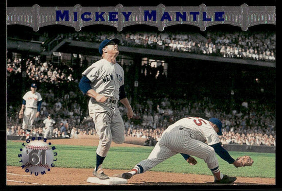 1996 Stadium Club Mantle #MM11 Mickey Mantle/Beating out hit, 1961