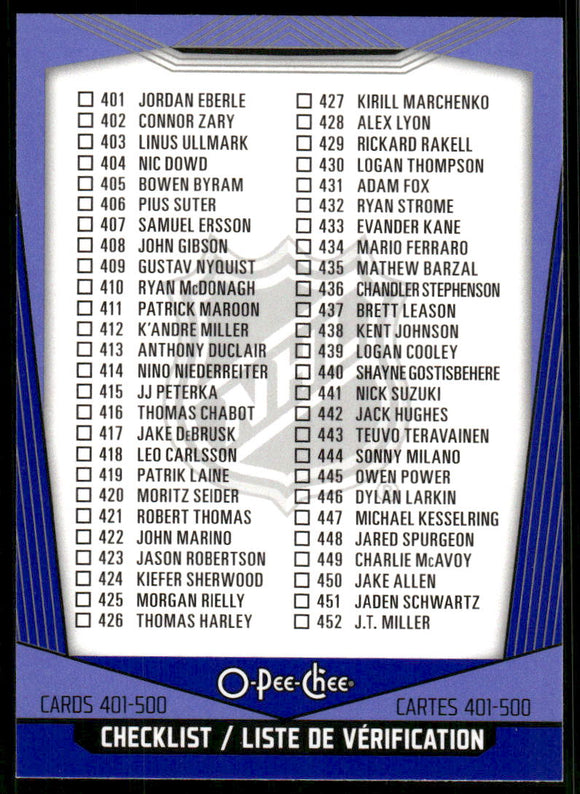 2024-25 O-Pee-Chee Blue #500 Checklist