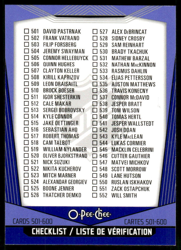 2024-25 O-Pee-Chee Blue #600 Checklist