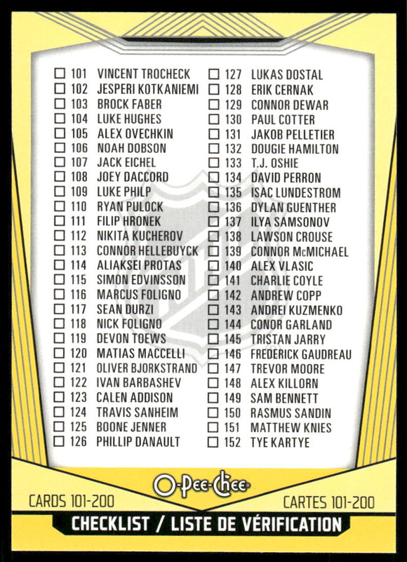 2024-25 O-Pee-Chee Yellow #200 Checklist