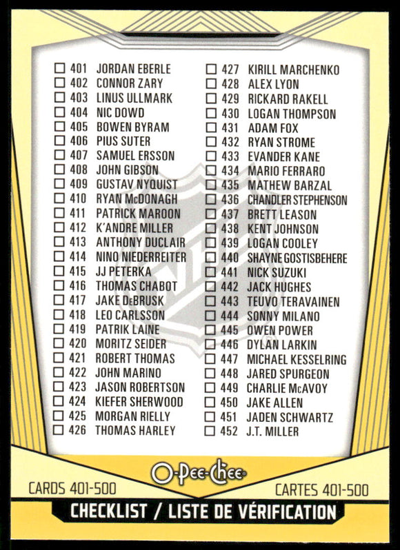 2024-25 O-Pee-Chee Yellow #500 Checklist