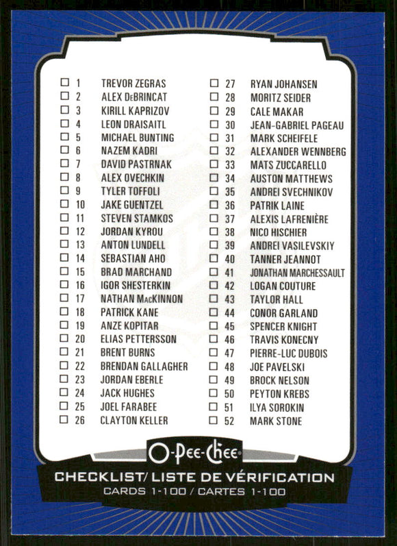 2022-23 O-Pee-Chee Blue #100 Checklist