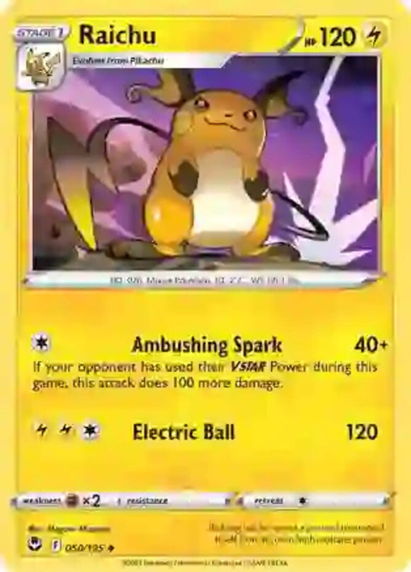 Raichu - 050/195 - Uncommon - Reverse Holo - Sword & Shield - Silver Tempest NM 