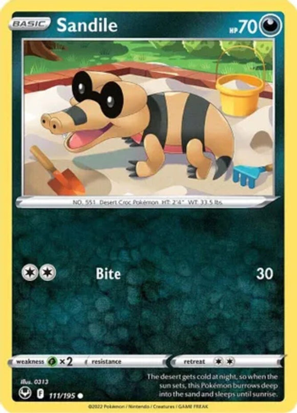 Sandile - 111/195 - Common - Sword & Shield - Silver Tempest NM - Pokemon TCG