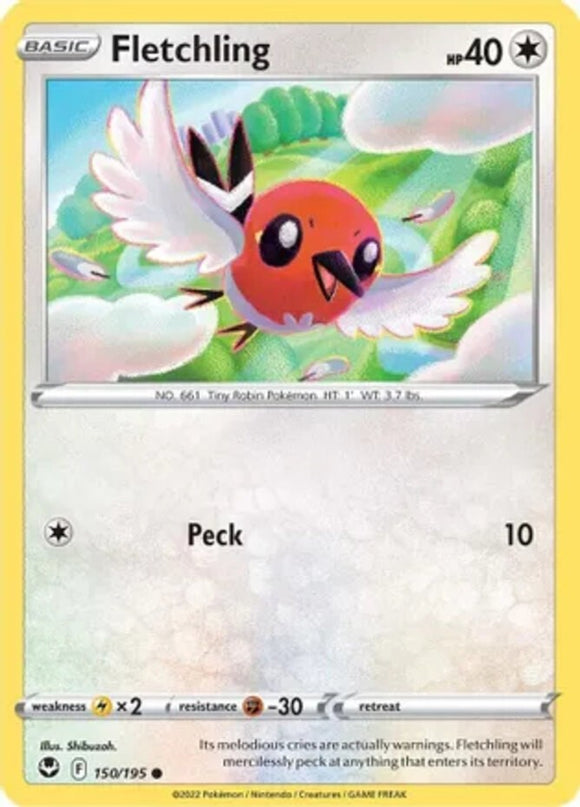Fletchling - 150/195 - Common - Sword & Shield - Silver Tempest NM - Pokemon TCG