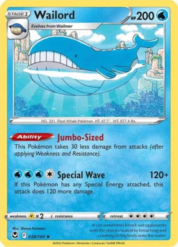 Wailord - 038/195 - Uncommon - Sword & Shield - Silver Tempest NM - Pokemon TCG