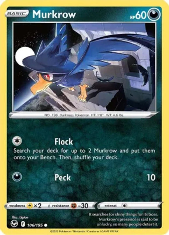 Murkrow - 106/195 - Common - Sword & Shield - Silver Tempest NM - Pokemon TCG