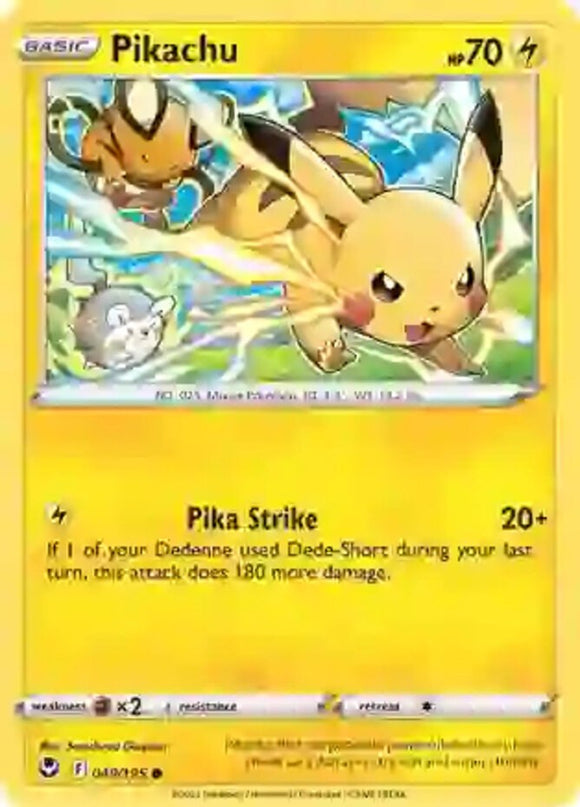 Pikachu - 049/195 - Common - Reverse Holo - Sword & Shield - Silver Tempest NM -