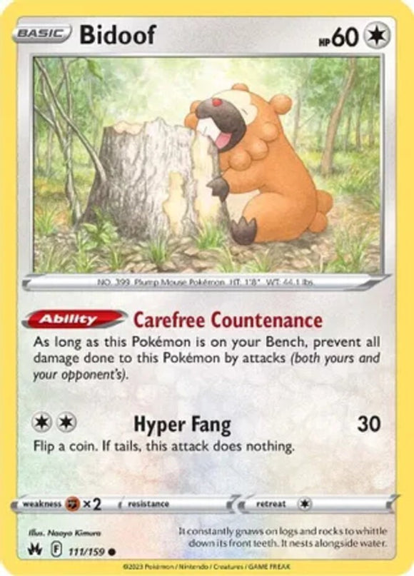 Bidoof - 111/159 - Common - Sword & Shield - Crown Zenith NM - Pokemon TCG