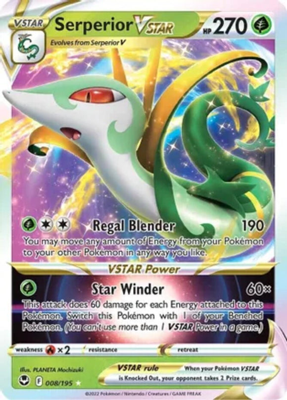 Serperior VSTAR - 008/195 - Ultra Rare - Sword & Shield - Silver Tempest NM - Po