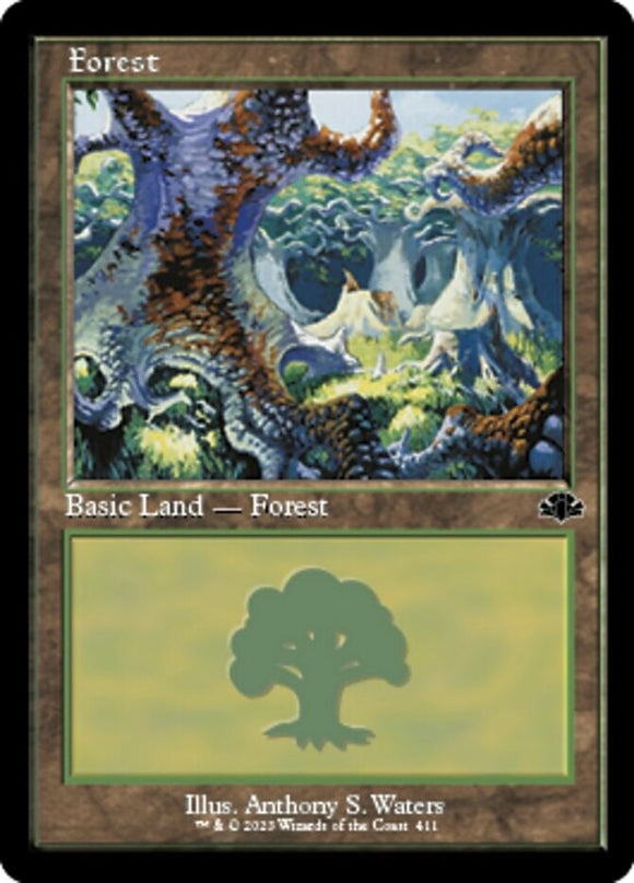 Forest (411) - Retro Frame - Dominaria Remastered - English - NM - MTG