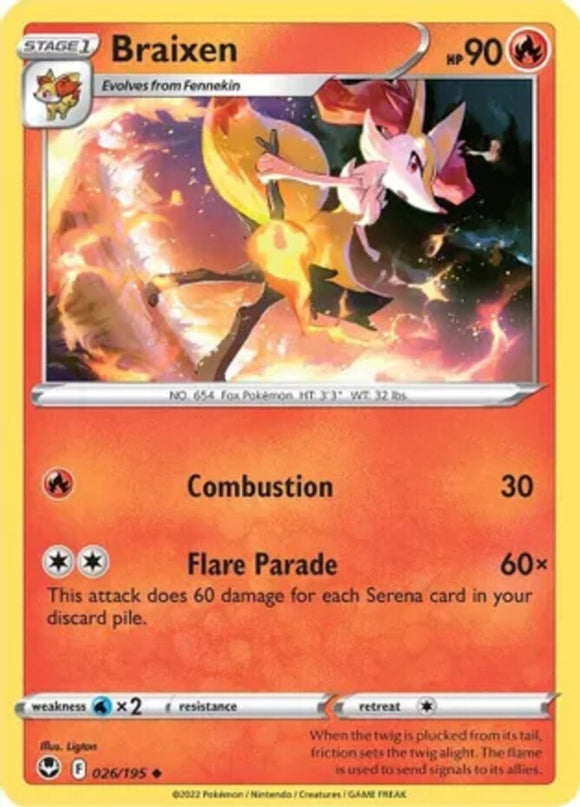 Braixen - 026/195 - Uncommon - Sword & Shield - Silver Tempest NM - Pokemon TCG